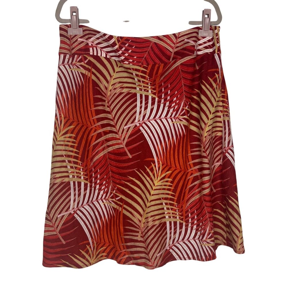 Style & Co. 14 A-Line 100% Linen Skirt Red Orange Tropical Palm Leaf Print Y2K